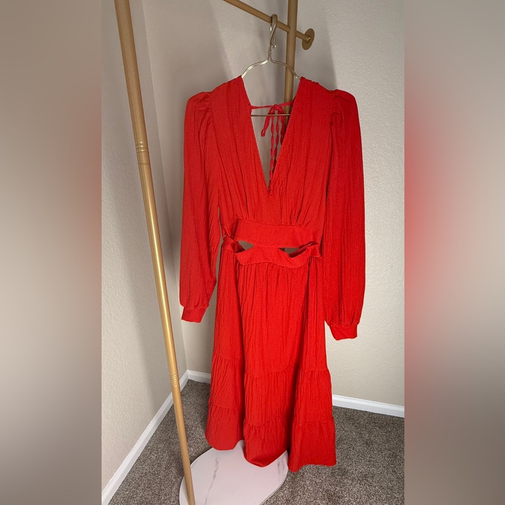 Vibrant Red Long Sleeve Dress